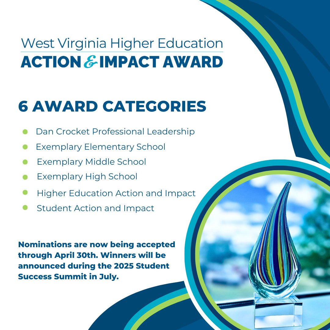 The West Virginia Higher Education Policy Commission is seeking nominations for the inaugural Higher Education Action and Impact Awards.
Learn more ⬇️⬇️⬇️
wvhepc.edu/news/west-virg…