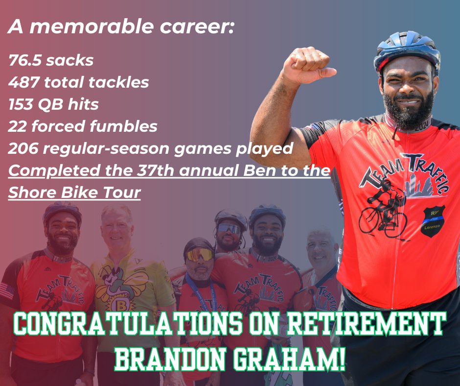 Congratulations on 15 incredible seasons, Brandon Graham. 👏 

🚲We hope to see you at this year's Ben to the Shore Bike Tour!