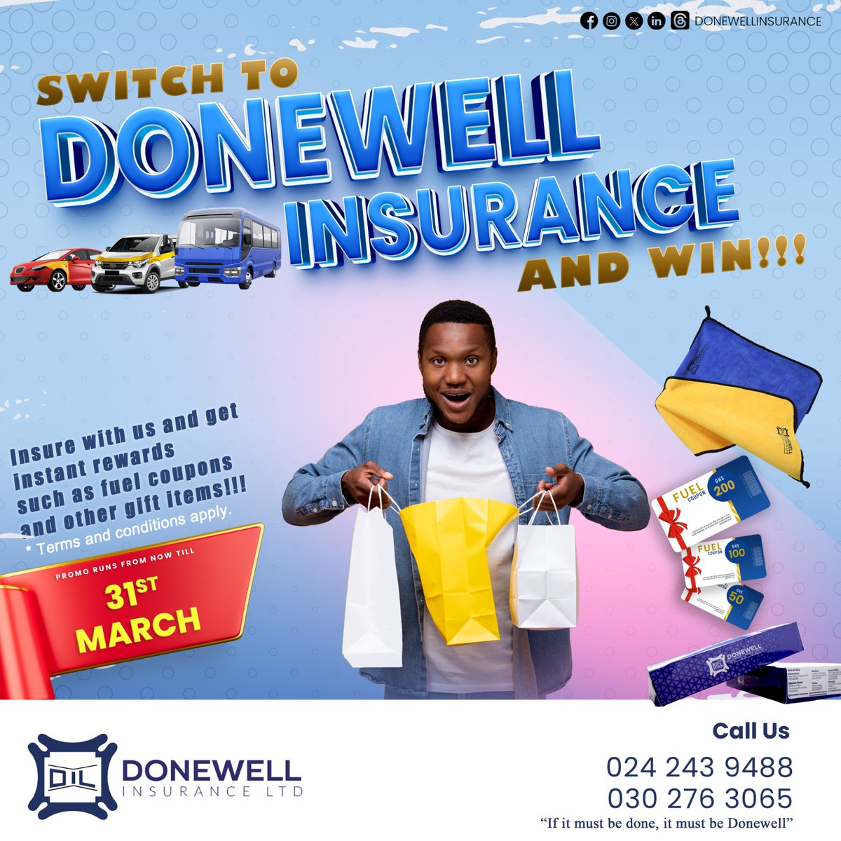 YFM KUMASI 🇬🇭 (@y1025fm) on Twitter photo #Ad Do you need to insure your car or renew your vehicle policy?
Switch to <a href="/donewellinsure/">Donewell Insurance LTD</a> now and enjoy instant rewards.
If it must be done, it must be done well.
Visit any Donewell Insurance office or call 0242439488 / 0302763065 now for your policy.
#SwitchToDonewell #Ad Do you need to insure your car or renew your vehicle policy?
Switch to <a href="/donewellinsure/">Donewell Insurance LTD</a> now and enjoy instant rewards.
If it must be done, it must be done well.
Visit any Donewell Insurance office or call 0242439488 / 0302763065 now for your policy.
#SwitchToDonewell