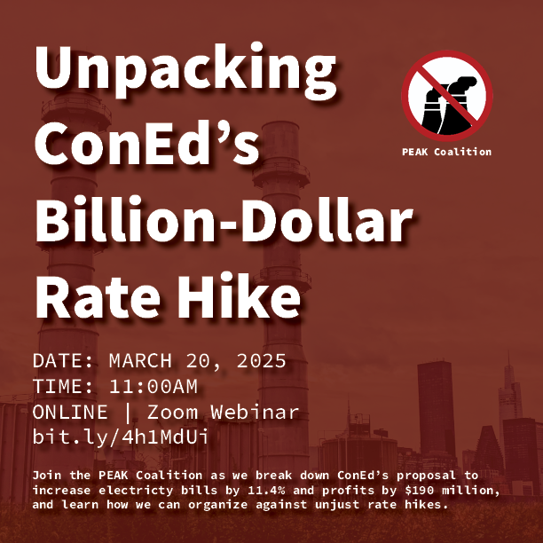ConEd wants to jack up your electric bills—increasing rates by 11.4% to raise $1.6B and boost profits by $190M. As part of the PEAK Coalition, NYLPI invites you to a webinar breaking down the rate hikes &amp; how we can fight back.🔗 Register:  us02web.zoom.us/webinar/regist…