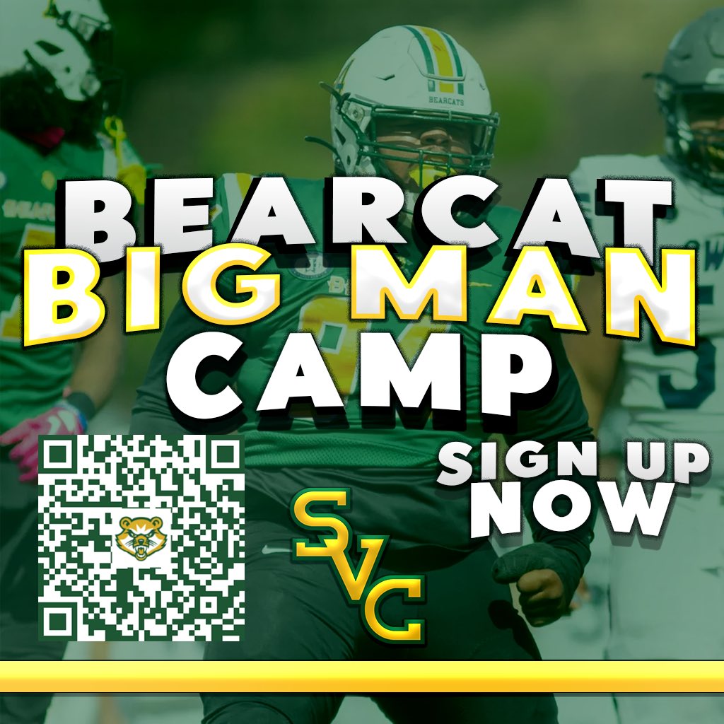 BEARCAT BIG MAN CAMP 🚨

Calling all high school teams and linemen ready to dominate the trenches! This is your chance to showcase your power and technique at our Bearcat Big Man Camp!

📅 Date: June 21st
⏰ Time: 10:00 AM

Get hands-on coaching from our staff, compete with the