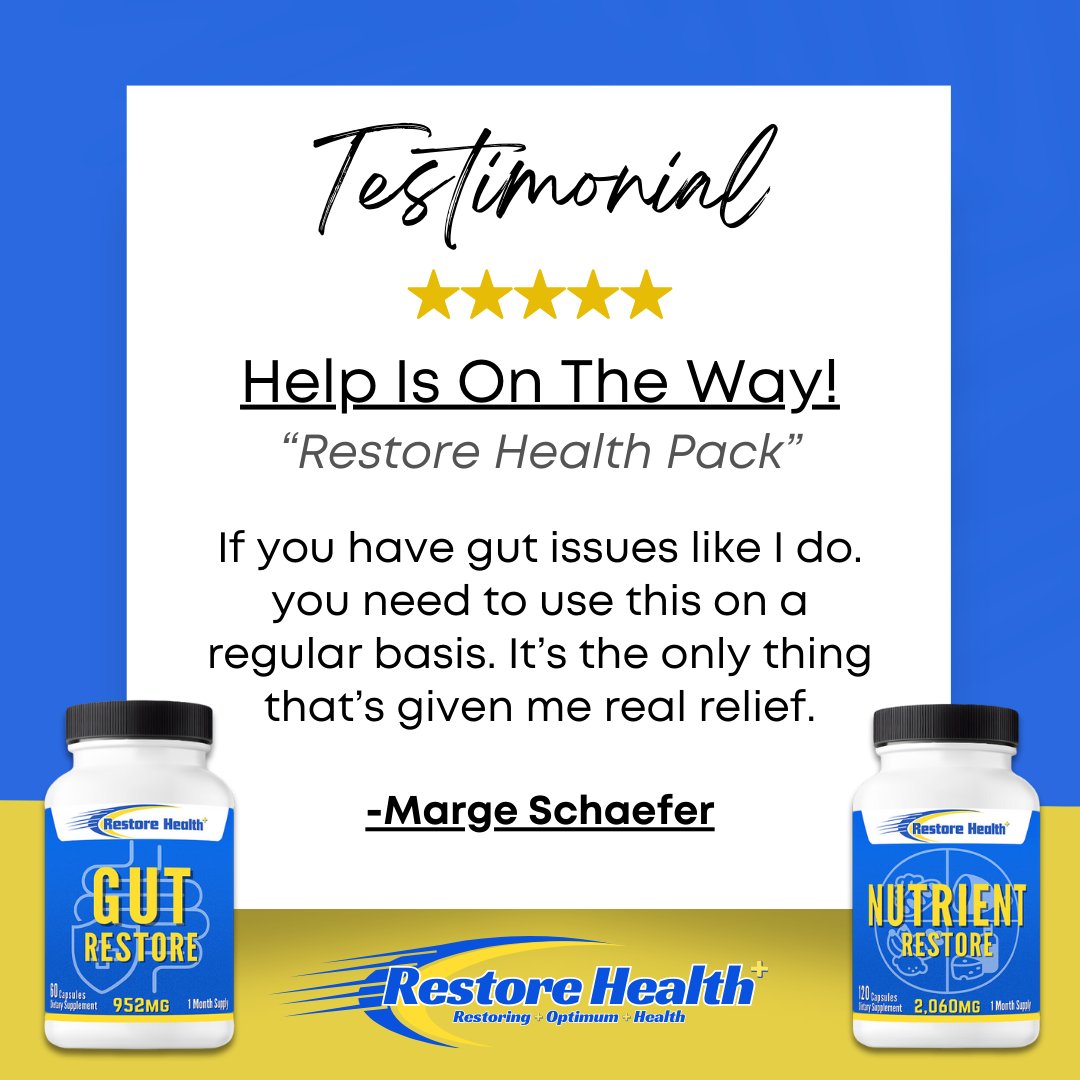 RestoreHealth10's tweet image. 🌟 Real relief from real customers! 🌟

Our Restore Health Pack is designed specifically to bring your digestive system back into balance. But don’t just take our word for it—see what Marge Schaefer had to say!

👉 “It’s the only thing that’s given me real relief.”