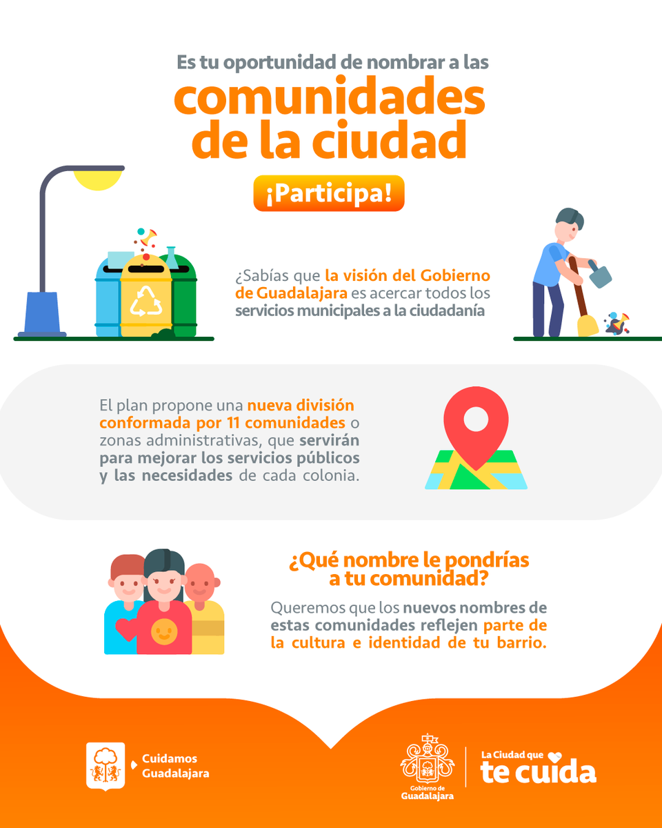 GuadalajaraGob's tweet photo. ¡Necesitamos de tu participación! Ayúdanos a nombrar las 11 comunidades de nuestra ciudad de acuerdo a sus tradiciones, su importancia y su legado. https://t.co/XAeLJVCS4T