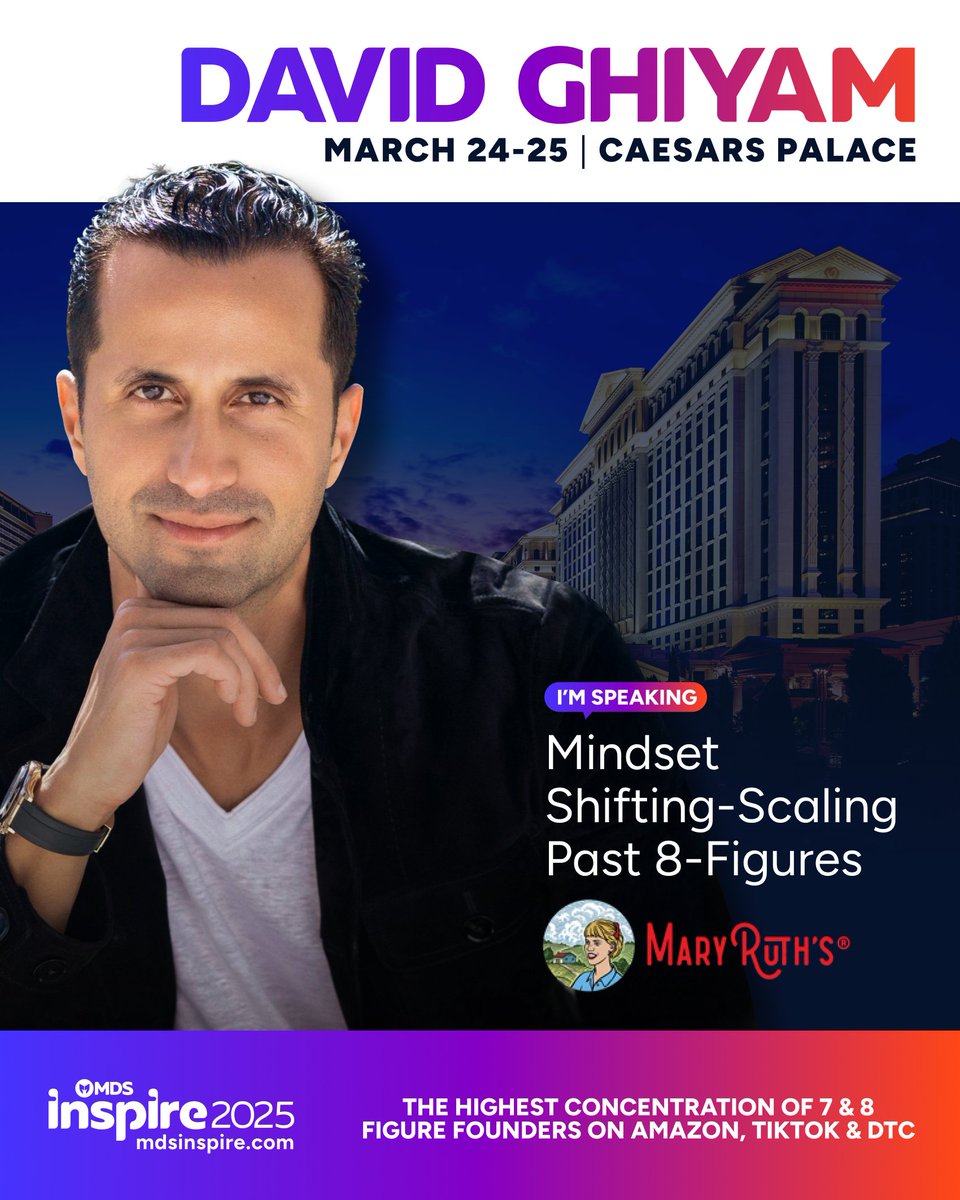 milliondollarsellers (@mdsonly) on Twitter photo Big growth starts with a big mindset shift.
<a href="/davidghiyam/">David Ghiyam</a> is taking the stage at MDSInspire2025 to share how he scaled <a href="/MaryRuths/">MaryRuth Organics</a> past 8 figures by thinking differently and breaking through limits.
Scaling? Growing? This is the keynote you need to hear.
🎫 Only 5 Days Away & a Big growth starts with a big mindset shift.
<a href="/davidghiyam/">David Ghiyam</a> is taking the stage at MDSInspire2025 to share how he scaled <a href="/MaryRuths/">MaryRuth Organics</a> past 8 figures by thinking differently and breaking through limits.
Scaling? Growing? This is the keynote you need to hear.
🎫 Only 5 Days Away & a