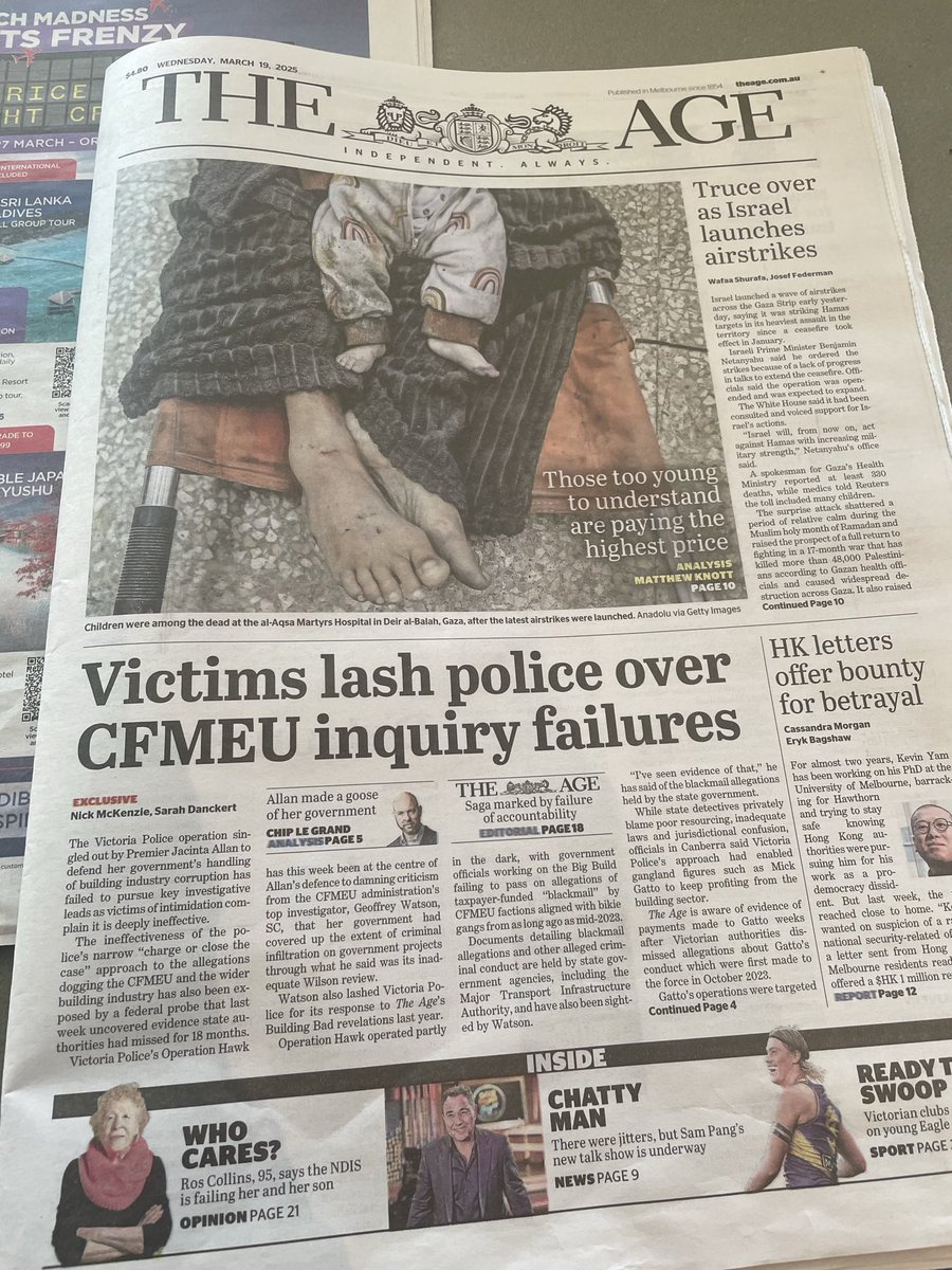 The Age this morning. Imagine if our newspapers had shown the cost of this genocide from the start? The more than 20,000 kids killed? The babies starved to death. The destroyed NICU units. Maybe we’d have actually been able to change this miserable’s govt’s position.