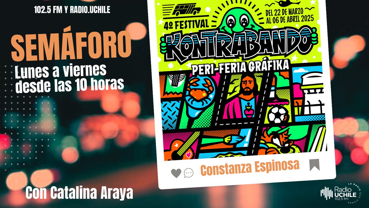 AHORA en #Semáforo: la vocera del equipo organizador del Festival Kontrabando, Gabriela Santibáñez, comenta sobre la cuarta versión del evento que se realizará a partir del sábado 22 de marzo en el Centro Cultural Espacio Matta.

📻102.5 FM
💻radio.uchile.cl