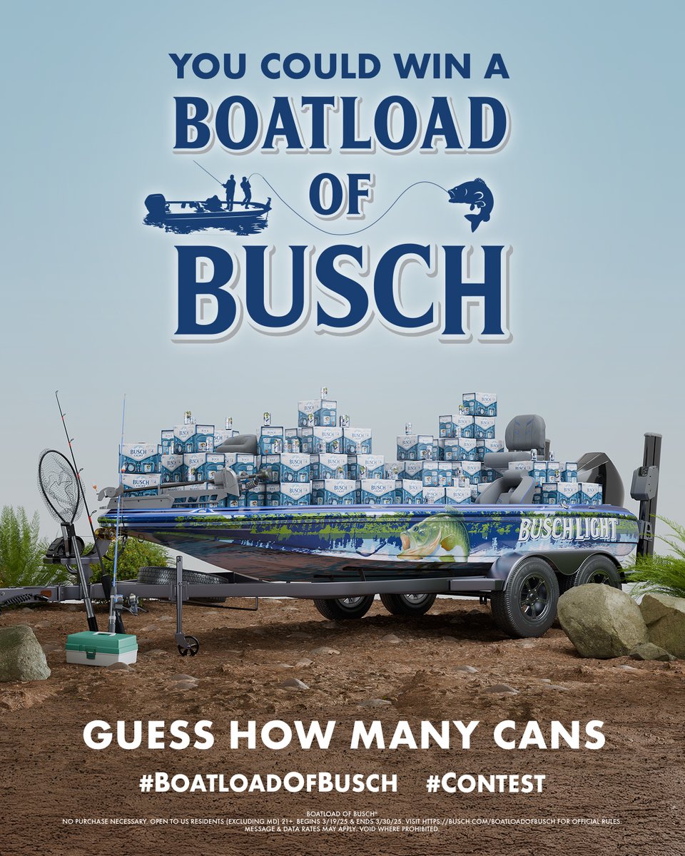BuschBeer's tweet image. 🐟 GUESS HOW MANY FISHING CANS WE STACKED INTO THIS BAD BOY  🐟​
​
Guess correctly and you have a chance to win CASH for a NEW boat! Comment your guess using #boatloadofbusch #contest