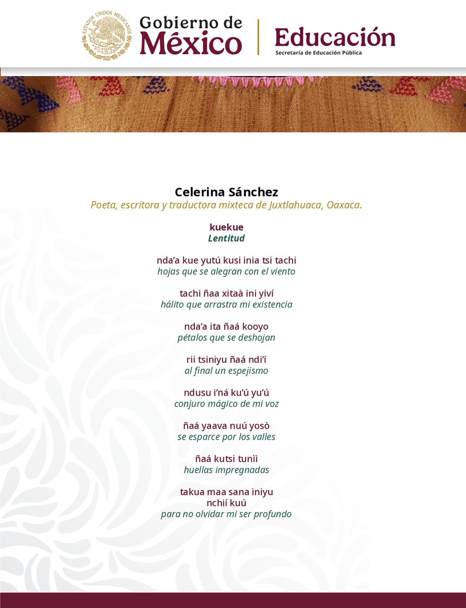 La #EPO181 los invita a revisar el #PoemarioDeMujeresIndígenasMexicanas “Ahora que estamos juntas”, son poemas en lengua originaria y su traducción al español.
<a href="/Edomex/">Gobierno del Estado de México</a>
<a href="/SEMSedomex/">SEMS</a>
@DEMSedomex
<a href="/dbg_epoem/">Dirección de Bachillerato General.Estado de México</a>
