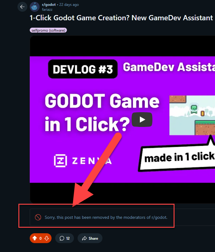 pablofariasn's tweet photo. @sgt3v @threejs @godotengine The other factor is whether an engine's community WANTS better AI integration. With @godotengine it's dividing: our learners love AI, but the Reddit subred hates it unanimously (our last devlog was censored for showing like 5 lines of AI-generated code) https://t.co/rzT6viPLbo