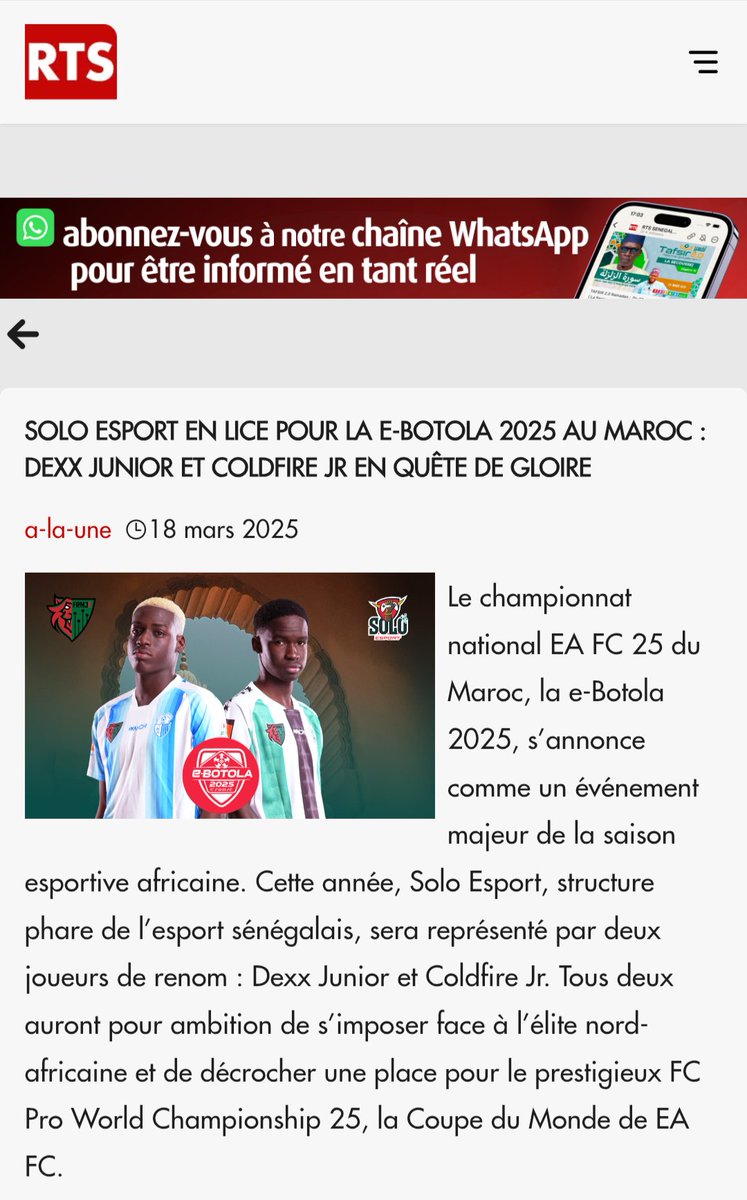 BABA (@babakingz) on Twitter photo Un grand merci à la <a href="/RTS1_Senegal/">RTS SENEGAL</a> pour cet article 🙏🏾 <a href="/FRMJEOFFICIEL/">Fédération Royale Marocaine des Jeux Electroniques</a>
rts.sn/actualite/deta… Un grand merci à la <a href="/RTS1_Senegal/">RTS SENEGAL</a> pour cet article 🙏🏾 <a href="/FRMJEOFFICIEL/">Fédération Royale Marocaine des Jeux Electroniques</a>
rts.sn/actualite/deta…