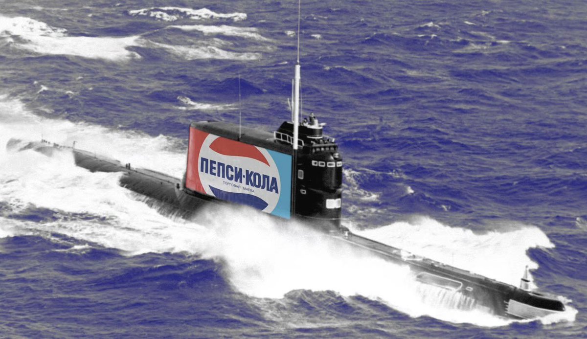 rememberlenny's tweet image. In the late 1980s, Pepsi had the world’s 6th biggest navy - composed of 17 submarines, a frigate, cruiser and destroyer - after taking payment from the Soviet Union for delivery.