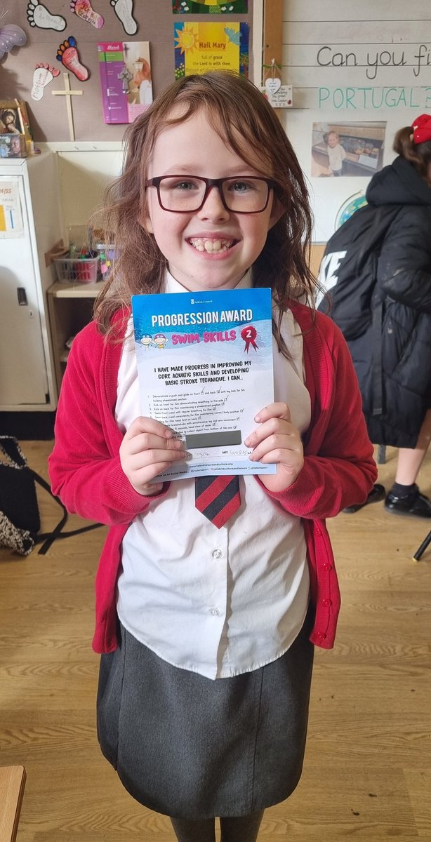 Congratulations to A who moved up a level in swimming! We are so proud of you!👏🏊‍♀️🤩