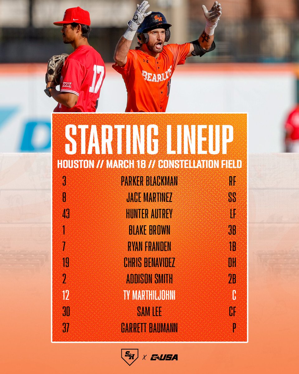 Sam Houston Baseball (@bearkatsbsb) on Twitter photo Got our guys for G2 vs Houston
Listen to <a href="/Zimmermann_PXP/">Carlos Zimmermann</a> on the BSN and follow on Statbroadcast as the Kats try to take the Don Sanders Cup. #EatEmUpKats
π linktr.ee/bearkatbsb Got our guys for G2 vs Houston
Listen to <a href="/Zimmermann_PXP/">Carlos Zimmermann</a> on the BSN and follow on Statbroadcast as the Kats try to take the Don Sanders Cup. #EatEmUpKats
π linktr.ee/bearkatbsb