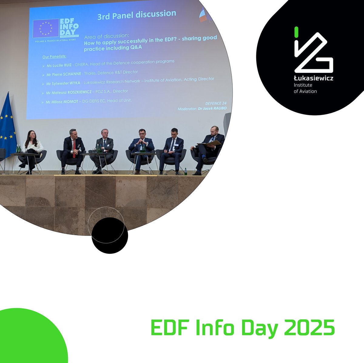 Za nami pierwszy dzień #EDF Info Day. W trakcie panelu dyskusyjnego, p.o. dyrektor Instytutu, dr inż. Sylwester Wyka podzielił się doświadczeniami Instytutu w skutecznym pozyskiwaniu środków z Europejskiego Funduszu Obronnego.