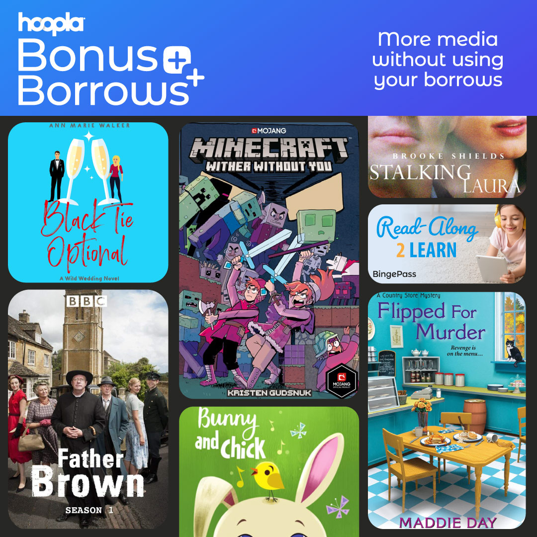 It's almost time for Bonus Borrows! 

Titles in Hoopla's Bonus Borrows program don't count against your limit, and they're available the last seven days of each month. Enjoy Hoopla all month long! hoopladigital.com/collection/302… 

March Bonus Borrows will be available from March 25-31.