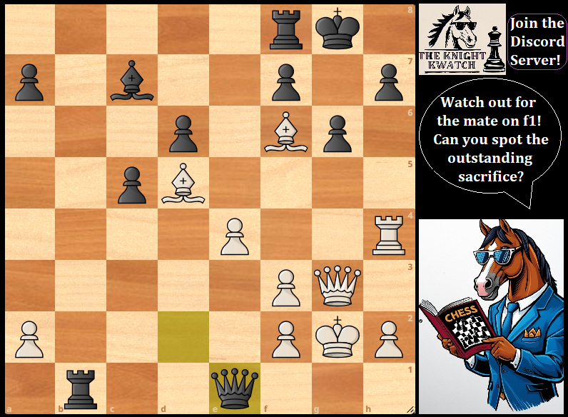 TheKnightKwatch's tweet photo. Sometimes it's crucial to STRIKE FIRST💥! For black Qf1 is checkmating us, can you find the stronger threat that white has?
#chess #chessmasters #chessablemasters #chesschamps #Chessboard #tactics #chesstactics @chesscom @FIDE_chess @GothamChess @GMHikaru @GmNaroditsky https://t.co/AKtWRCGIfg