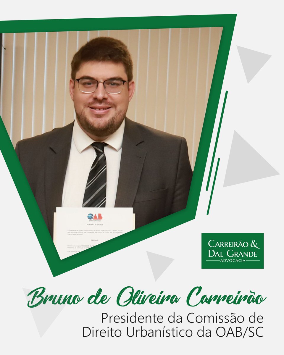 CDGadv's tweet image. Na tarde de ontem, o advogado Bruno de Oliveira Carreirão (@bcarreirao), sócio do escritório, foi empossado como Presidente da Comissão de Direito Urbanístico da OAB/SC.