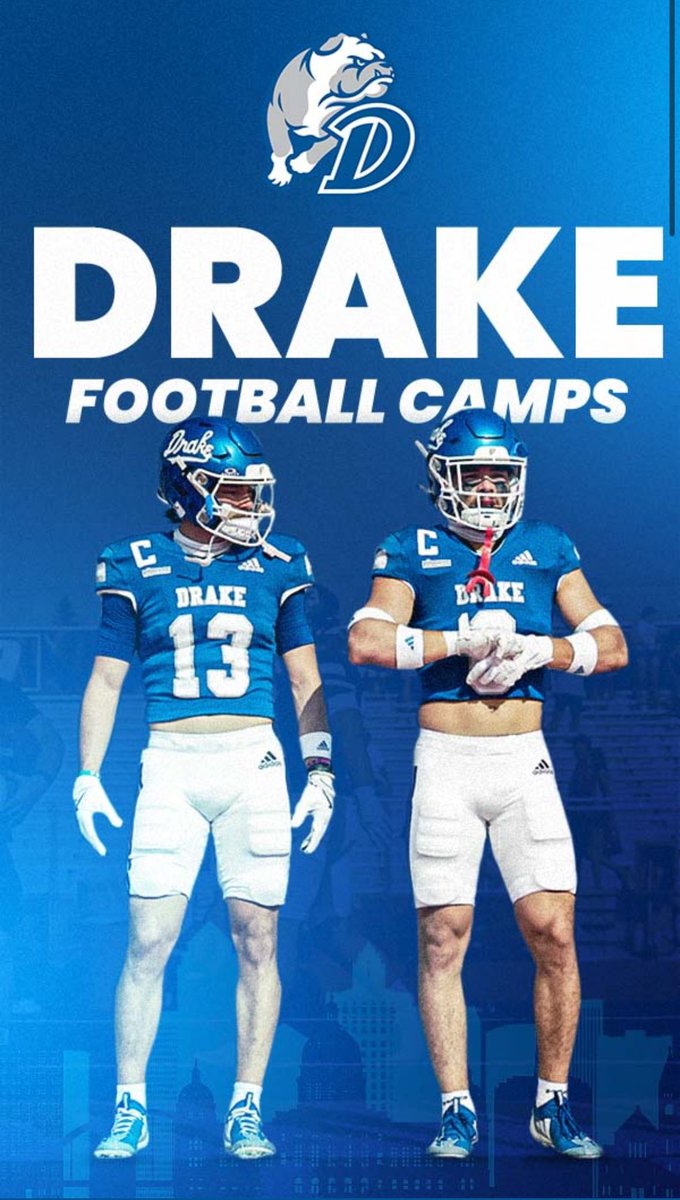 Thank you for the camp invite! <a href="/Coach_VasquezAJ/">A.J. Vasquez</a> 
<a href="/DrakeBulldogsFB/">Drake Football</a>