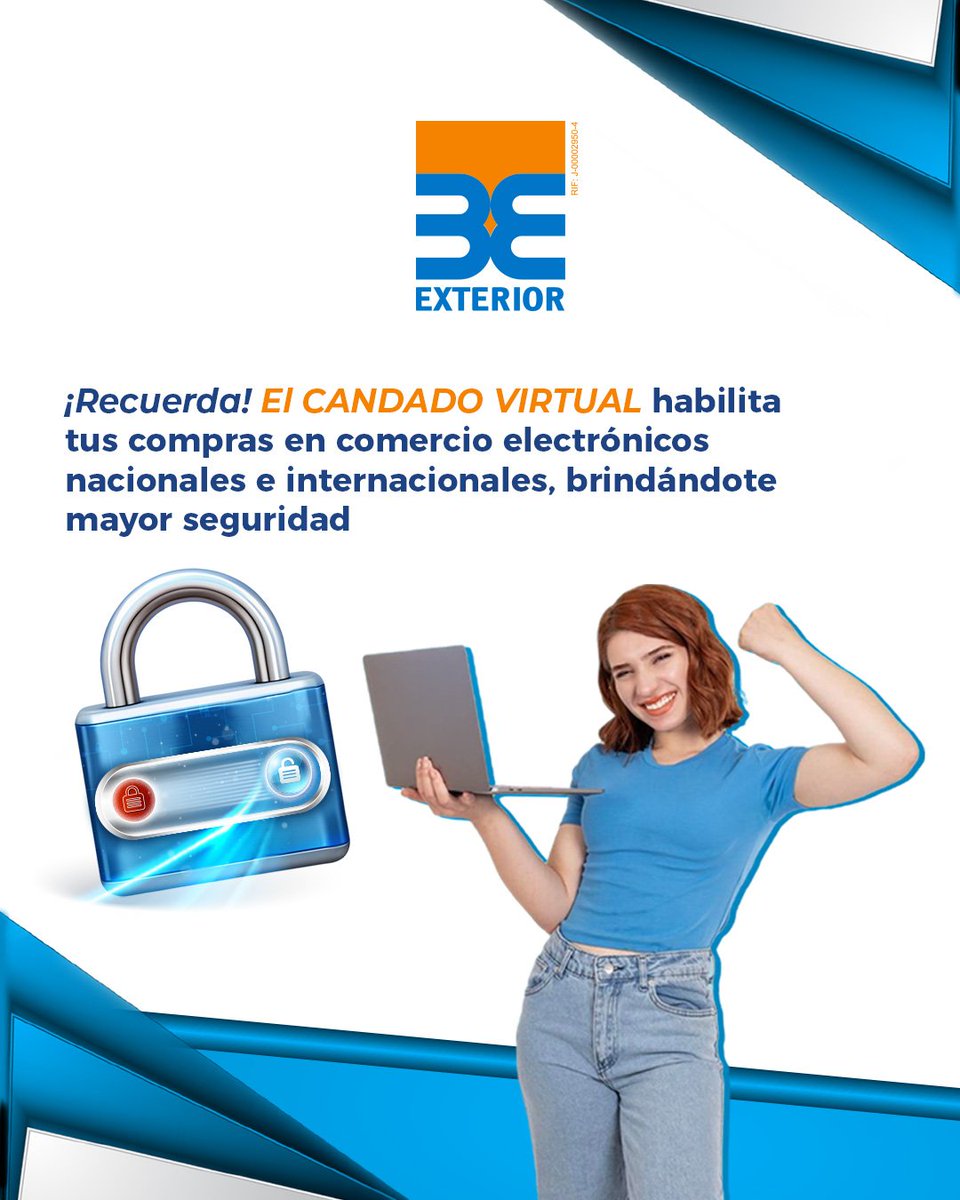 BancoExterior's tweet photo. ¡Activa el Candado Virtual! 🔒.
Seguridad extra para tus compras en línea con tu Tarjeta Exterior Prepagada en Divisas. No olvides cerrar el candado al finalizar tu transacción.
#BancoExterior #SeguridadOnline #CandadoVirtual #Venezuela https://t.co/4av2pQkBwW