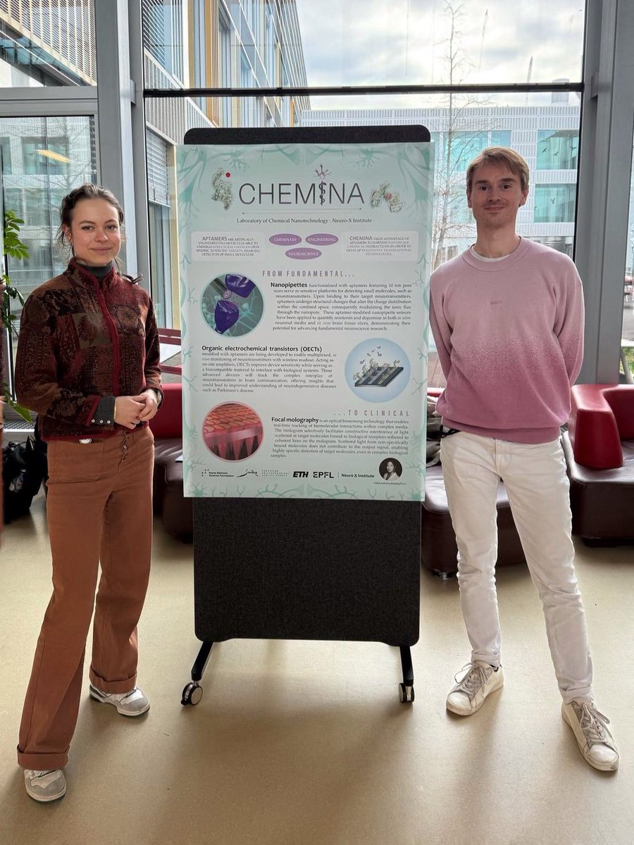 Super cool to have our new <a href="/CHEMINA_Lab/">CHEMINA</a> poster represented by Alexandra and Jacob at the Find Your Lab event <a href="/epflSV/">EPFL Life Sciences</a> to connect with bachelor’s and master’s students. We are always happy to welcome motivated students passionate about biosensors for human health!🧬🧠