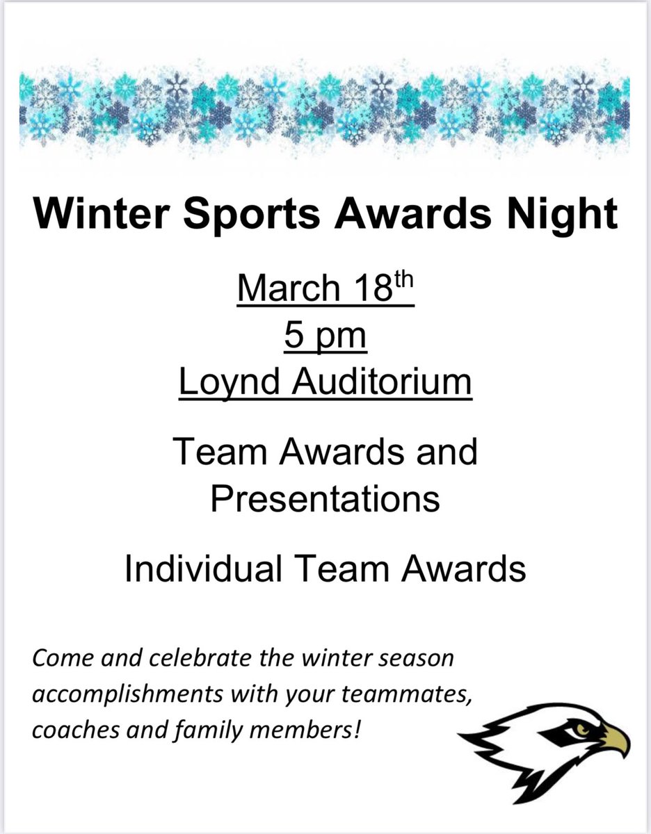 The Kennett winter sports awards are tonight at 5 pm in the Loynd  auditorium. We hope to see you all there!