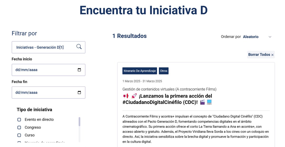 Hoy #cineyeducación con <a href="/SEDIAgob/">S.E. Digitalización e Inteligencia Artificial</a> y #PactoGeneracionD
➡️una acción #CiudadanoDigitalCinefiloCDC <a href="/acontrafilms/">A Contracorriente</a> y <a href="/acontraplus/">acontra+</a> 
➡️un corto #LaTierrallamandoaAna
➡️un largo #Sorda 
Una noticia 
➡️Iniciativas - Generación D[1]
En generaciond.gob.es/iniciativas
Entra acontraplus.com/ciudadano-digi…