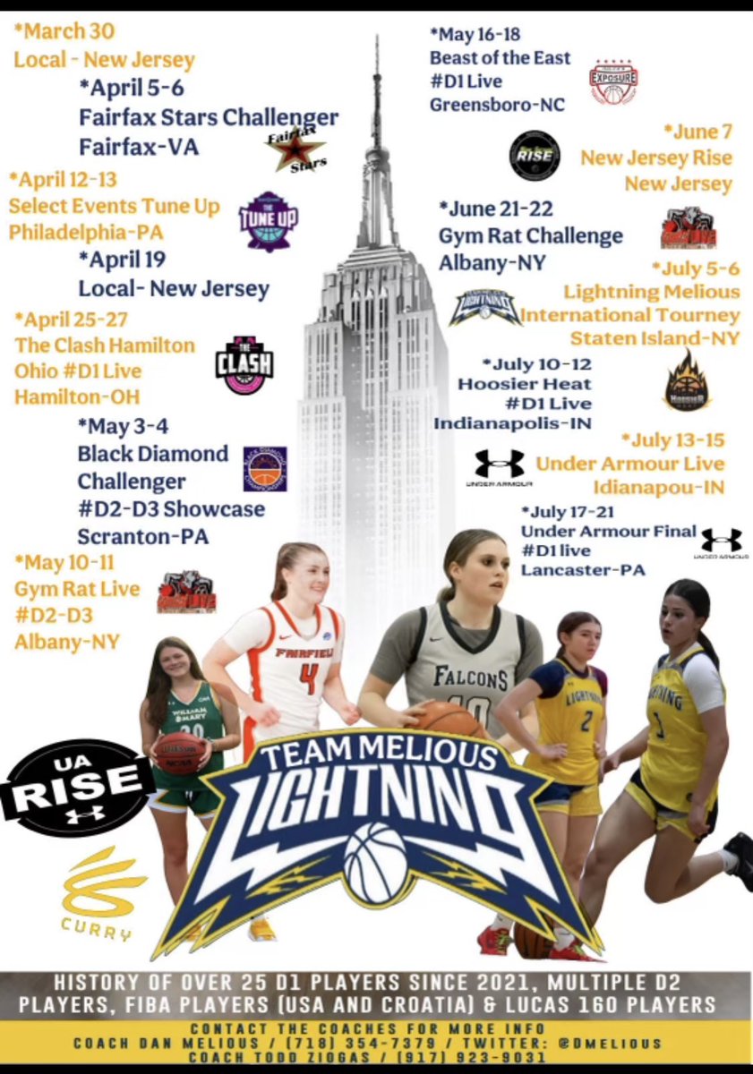 Hi Coaches! Here is my AAU schedule playing for Team Lightning Melious 17u. Come watch!