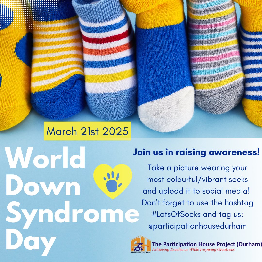 Show your support this World Down Syndrome Day on Friday March 21st! 💛

Put on your brightest, boldest socks! They can be mismatched or your most colourful pair, whatever you prefer!🧦

Snap a picture, and share it on social media! 📸
And don't forget to tag us!