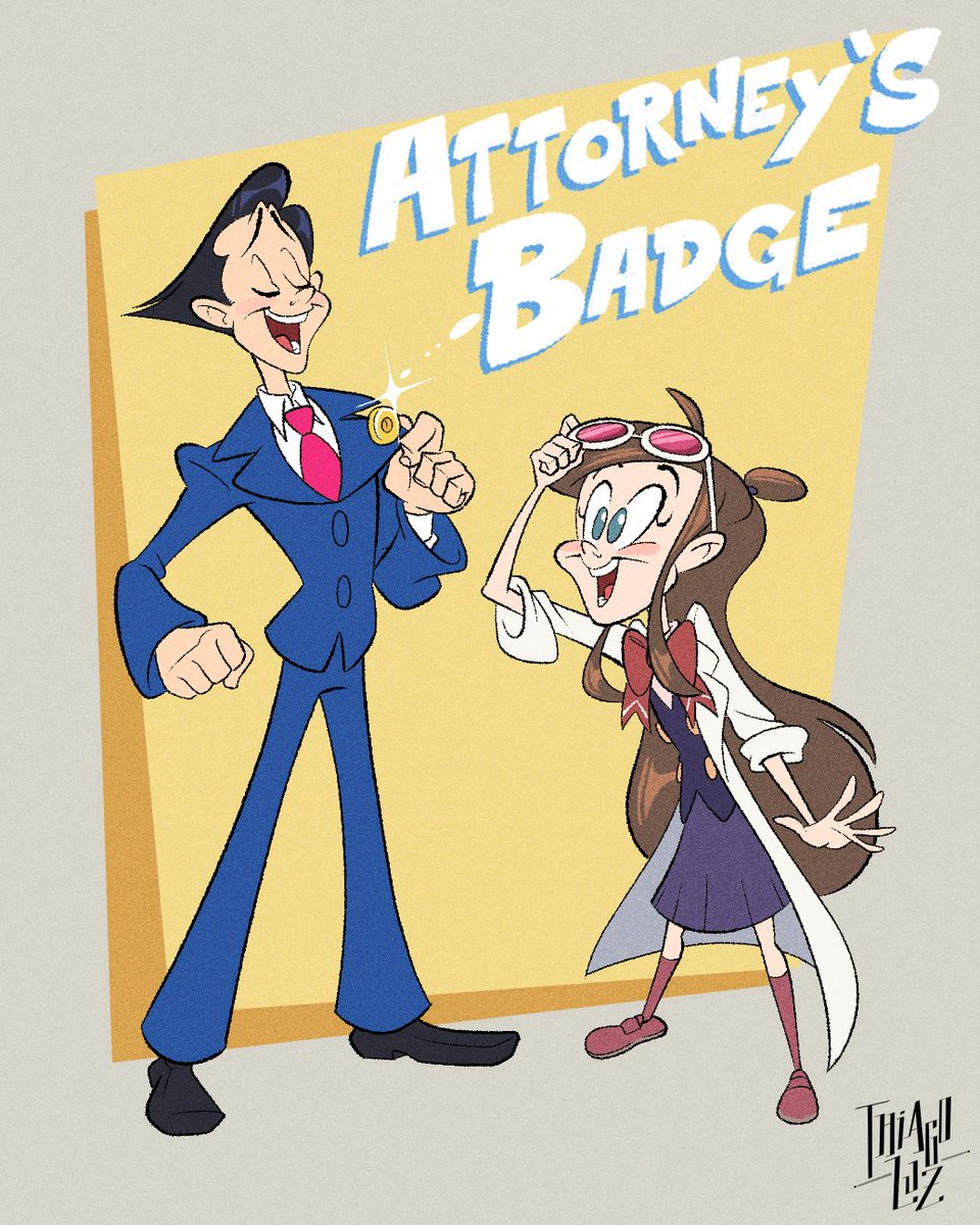 Thi4go_Luz's tweet photo. TAKE THAT! Hi! Here's my draw of Phoenix and Ema in classic #cartoon style.

#aceattorney #phoenixright #phoenixrightaceattorney #emaskye #attorneysbadge #badge #illustration #aceattorneyfanart #fanart 
@CAPCOM_AWT @CapcomEurope https://t.co/AWZqIxpHF0