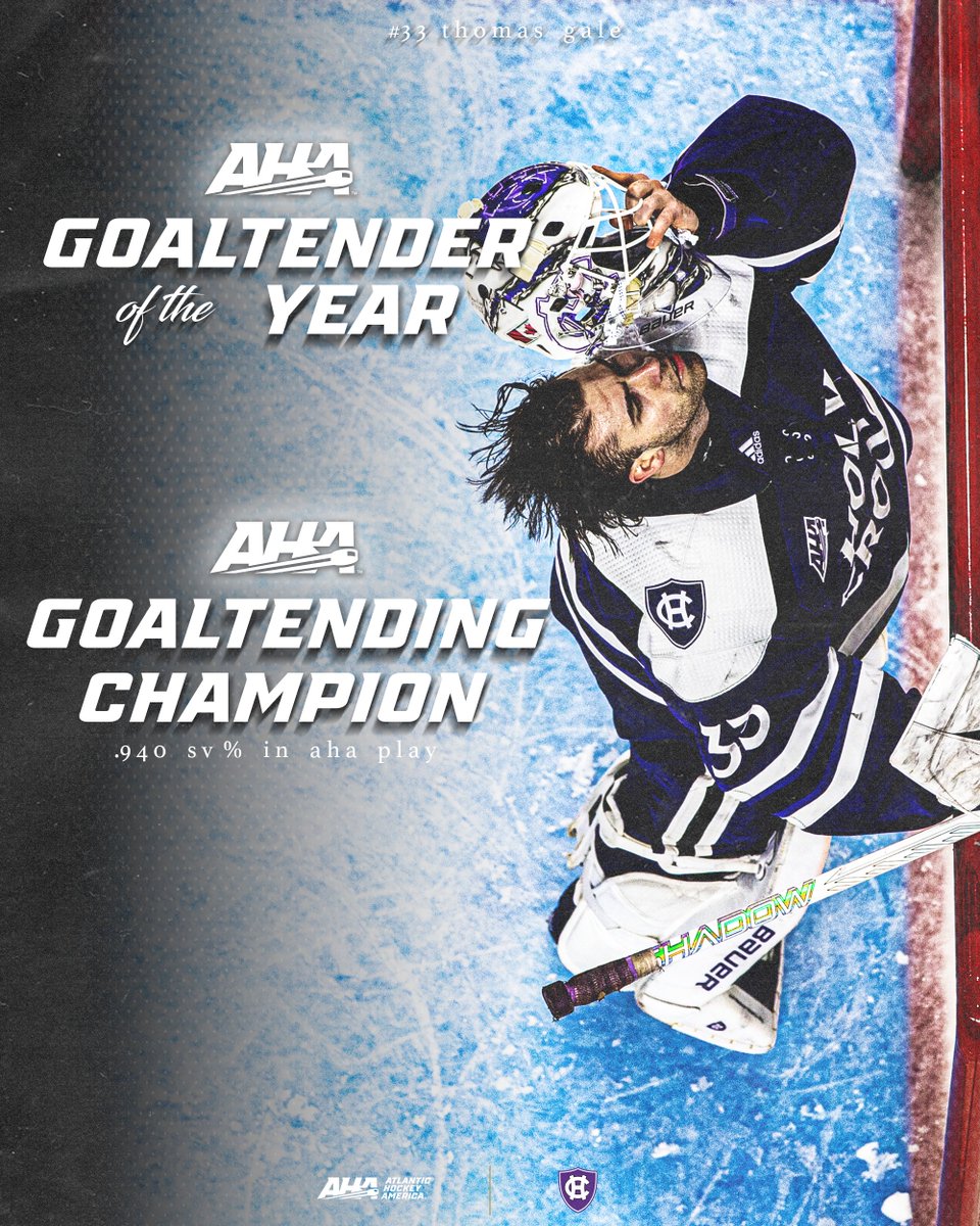 Holy Cross' Thomas Gale is the 2024-25 AHA Goaltender of the Year! 🏒

Gale is also the AHA Goaltending Champion for this season! 🏆