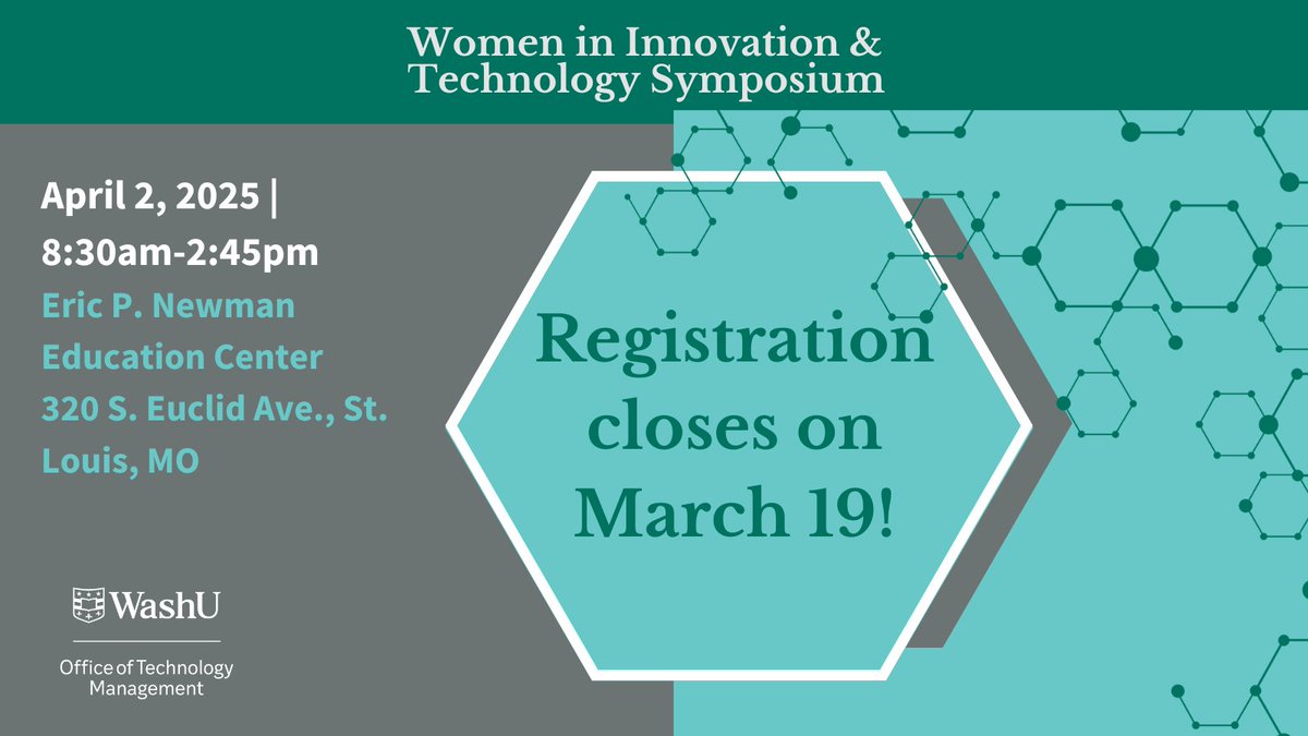 Tomorrow is the final day to register for the Women in Innovation &amp; Technology Symposium 2025! 

🔗 Register now: ow.ly/y3Ge50Vk5hz

#WIT2025 #TechTransfer #WashUInnovators