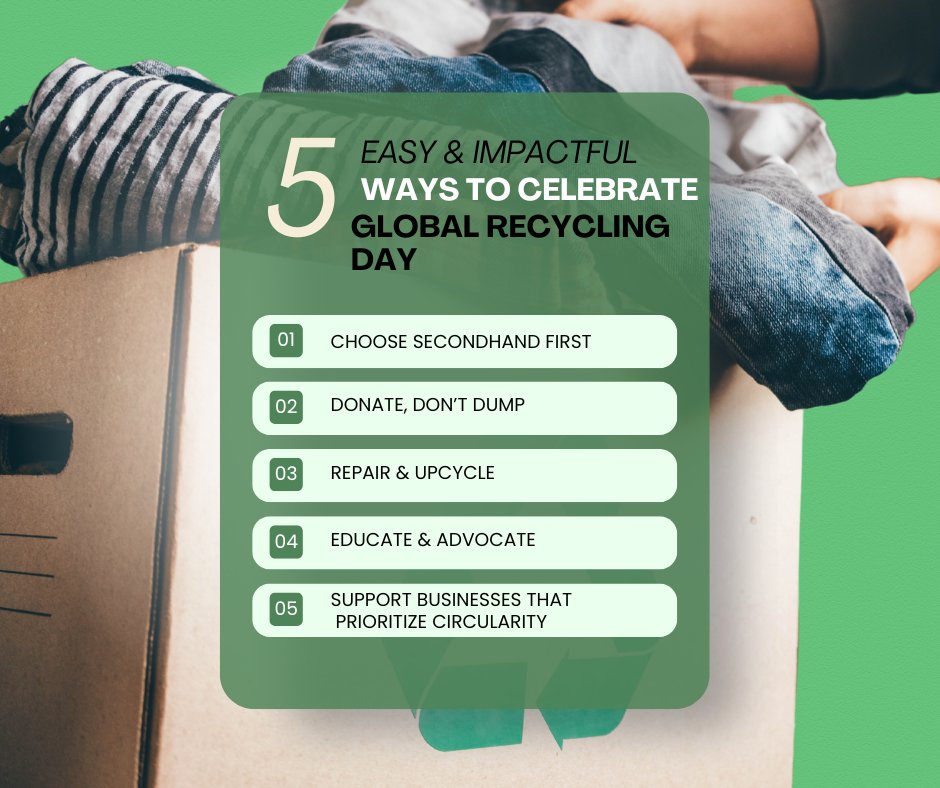 GarsonAndShaw's tweet image. 🌍♻️ Happy Global Recycling Day! ♻️🌍

At Garson &amp;amp; Shaw, we stand by #ReuseBeforeRecycle —ensuring clothes get a second life before undergoing mechanical or chemical recycling.

#GlobalRecyclingDay  #SecondhandFirst #CircularFashion #GarsonShaw