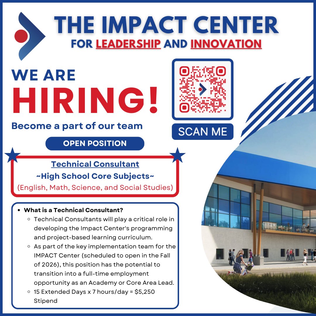 🚨 We’re Hiring 🚨

⭐️ Technical Consultants - High School Core Subjects

See the flyer for more detail &amp; scan the QR code to apply.

#IMPACTCenter #FutureReady #LeadershipInnovation <a href="/WarrenCoSchools/">Warren Co Schools</a>