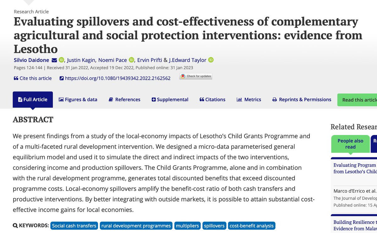 Transfer Project (@transferprojct) on Twitter photo S.Daiodone et al. show how #CashTransfers & rural development in 🇱🇸 boost local economies & reduce poverty.
They used a novel model to capture spillovers & market integration effects.
<a href="/justinkagin/">Justin Kagin</a> <a href="/Prifti_Ervin/">Ervin Prifti</a>
Read the paper here: tandfonline.com/doi/full/10.10… S.Daiodone et al. show how #CashTransfers & rural development in 🇱🇸 boost local economies & reduce poverty.
They used a novel model to capture spillovers & market integration effects.
<a href="/justinkagin/">Justin Kagin</a> <a href="/Prifti_Ervin/">Ervin Prifti</a>
Read the paper here: tandfonline.com/doi/full/10.10…