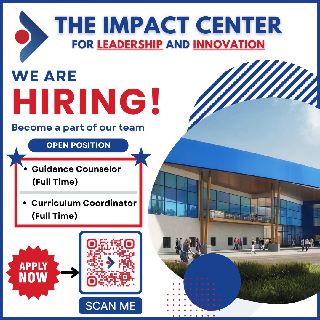 🚨 We’re Hiring 🚨

See the flyer for more detail &amp; scan the QR code to apply.

#IMPACTCenter #FutureReady #LeadershipInnovation <a href="/WarrenCoSchools/">Warren Co Schools</a>