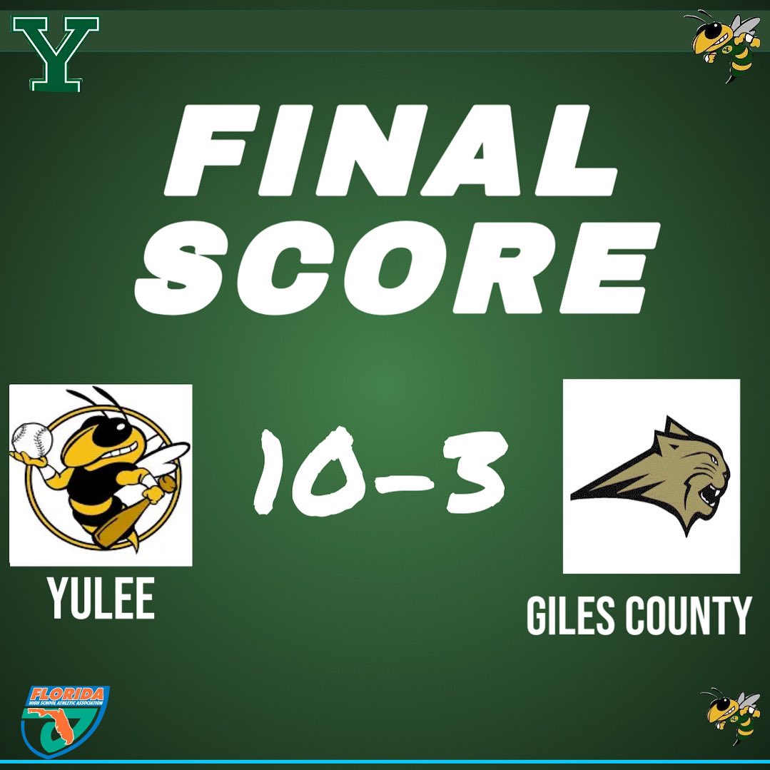 🐝⚾️Hornets defeat Giles County with a final score of 10-3! 🐝⚾️ Daylon Adams leads the offense with multiple hits and multiple RBIs. Kenny Schweitzer also had multiple RBIs. Jackson Jones earns the win on the mound. #YuleeBaseball #HornetsBaseball25 #StingEm