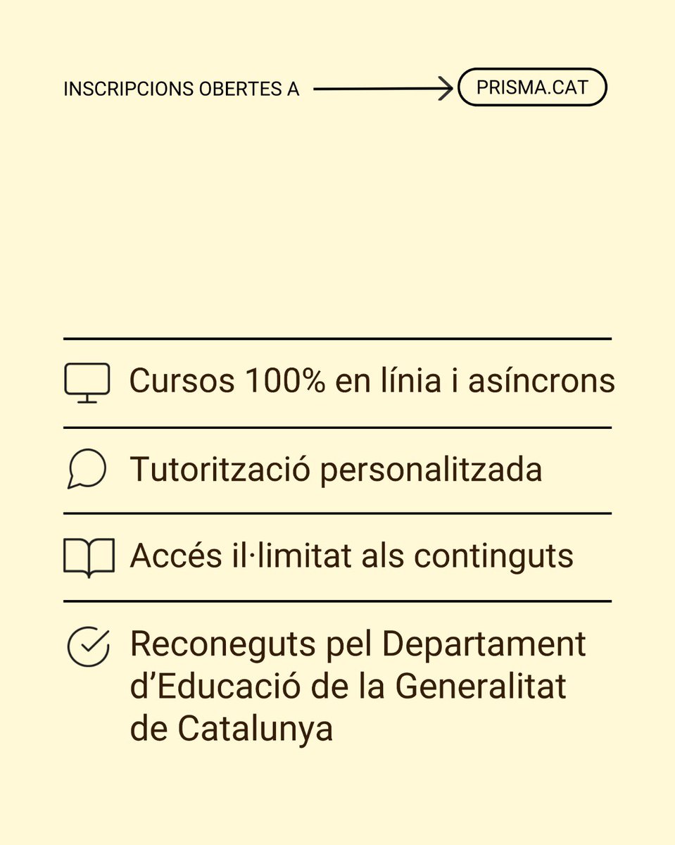 PrisMa Formació (@prismaformacio) on Twitter photo 🔎 Busques formació flexible i reconeguda?
📣 ÚLTIMS DIES per inscriure’t als cursos d'abril! No et quedis sense plaça!
👉🏻 Inscripcions obertes a prisma.cat 
#CursosOnline #FormacióPermanent #Elearning #Educacio #Aprenentatge #Docents #FormacióDocent #CursosPrisMa 🔎 Busques formació flexible i reconeguda?
📣 ÚLTIMS DIES per inscriure’t als cursos d'abril! No et quedis sense plaça!
👉🏻 Inscripcions obertes a prisma.cat 
#CursosOnline #FormacióPermanent #Elearning #Educacio #Aprenentatge #Docents #FormacióDocent #CursosPrisMa