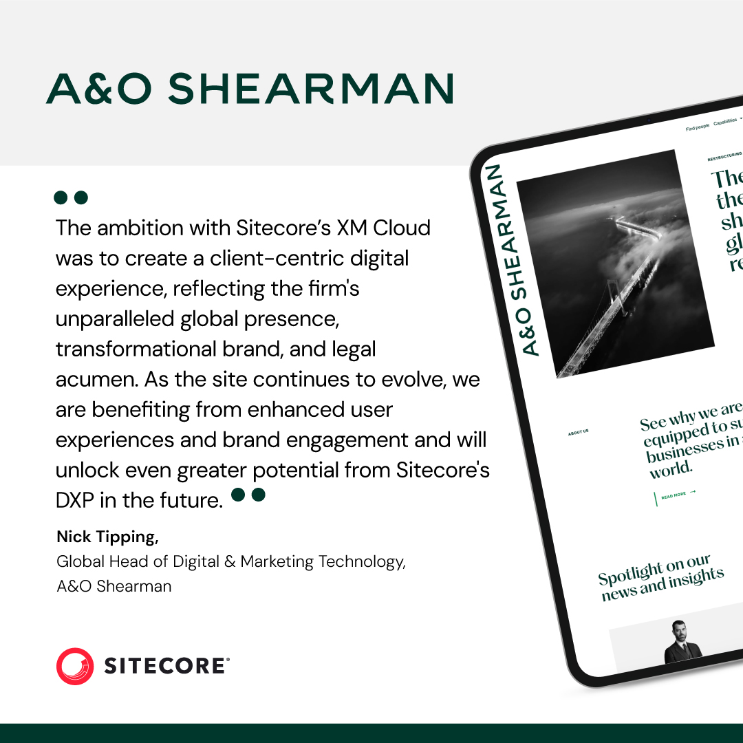 A&amp;O Shearman's merger of two historic law firms called for a website that reflected their new brand and mission of delivering world-class solutions. 

The result? A standout DX in just four months! See why we’re trusted by digital visionaries worldwide. siteco.re/3SrkW42