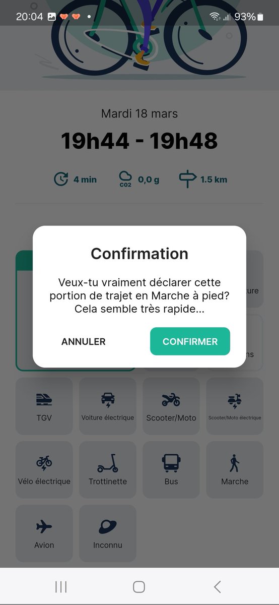 J'ai marché tellement vite que Moovance pense que j'ai fait du vélo 😅 On peut dire que la rééducation est un succès 👍