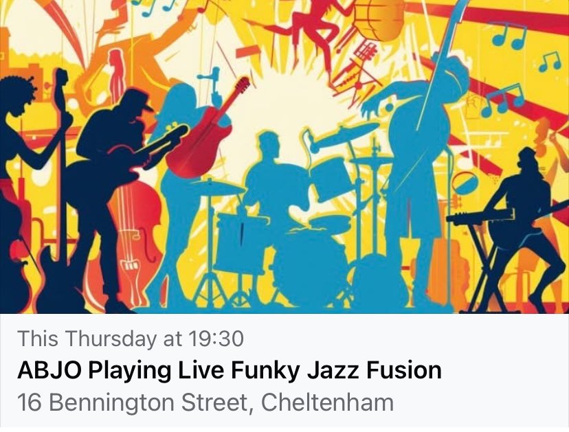 Check out the #jazz #funk live music on Thursday. Call 01242 513744 to book a table for dinner too. #Cheltenham <a href="/OurChelt/">OurChelt</a> 

facebook.com/events/s/abjo-…