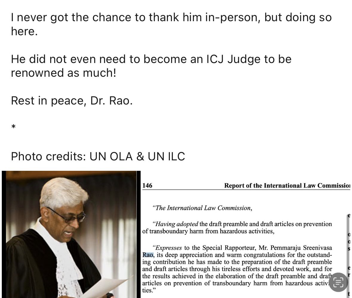 Dr. PS Rao’s contributions to the ILC and international law are monumental and a personal source of inspiration. 🇮🇳 

Rest in peace, Dr. Rao.