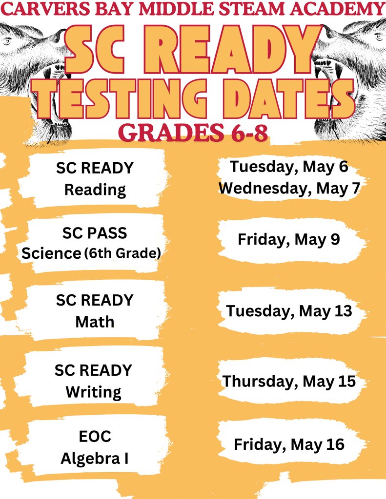 📅✨ Parents, it’s that time of year again! Standardized testing is happening in May! 🌟 Make sure you’re prepared—check out our flyer for all the details.