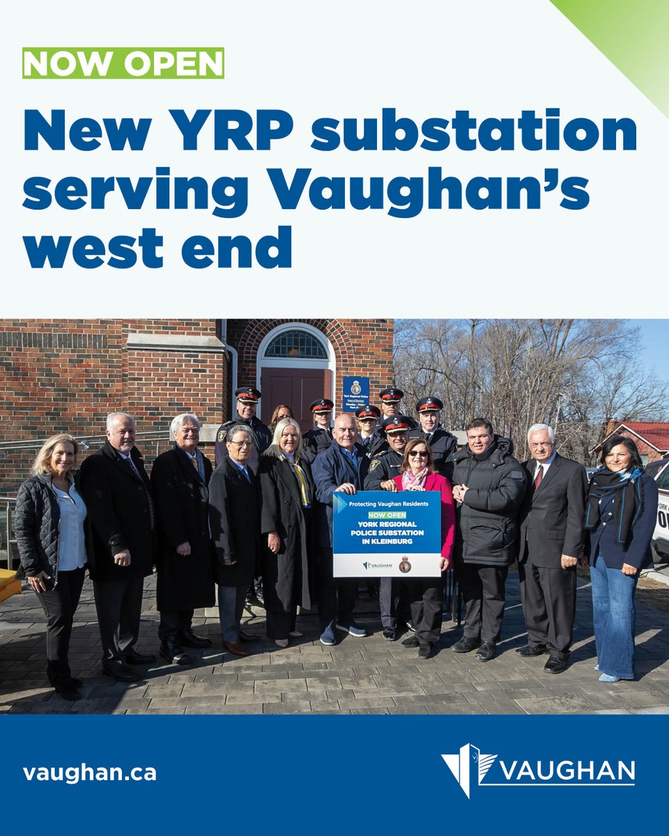 City of Vaughan (@city_of_vaughan) on Twitter photo <a href="/YRP/">York Regional Police</a>'s newest substation is now open in Kleinburg to serve and protect the residents living in Vaughan’s west end! The YRP substation officially opened today, with a celebratory event held by Mayor Steven Del Duca and YRP Chief Jim MacSween. Details: vaughan.ca/news/now-open-… <a href="/YRP/">York Regional Police</a>'s newest substation is now open in Kleinburg to serve and protect the residents living in Vaughan’s west end! The YRP substation officially opened today, with a celebratory event held by Mayor Steven Del Duca and YRP Chief Jim MacSween. Details: vaughan.ca/news/now-open-…