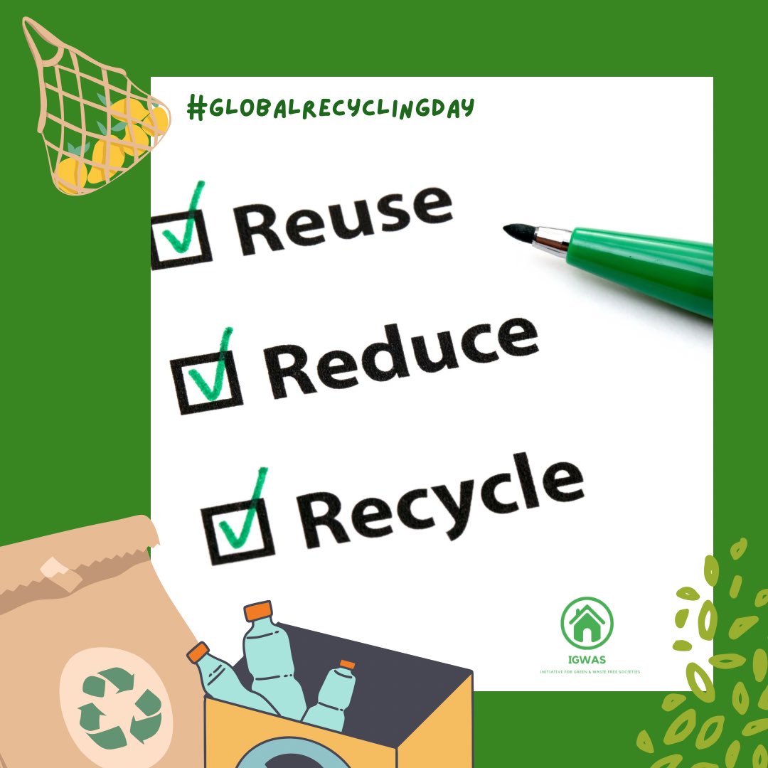igwas_'s tweet image. Happy #GlobalRecyclingDay! 
Recycling isn’t just about waste—it’s about climate action, green jobs, and a sustainable future! 🌍💚
Join us in making every day a recycling day. Sort, reuse, and recycle! ♻️✨
#RecycleForTheFuture #IGWAS #ZeroWaste