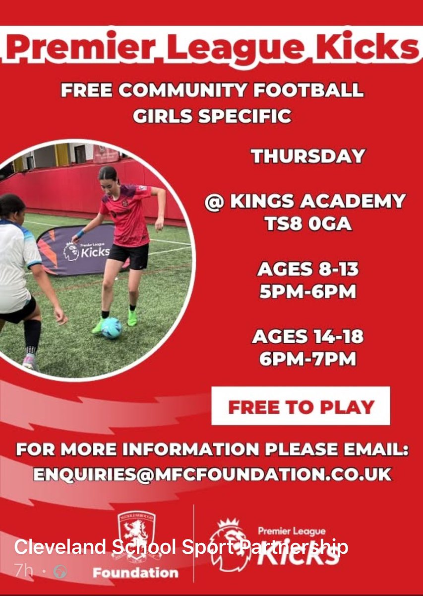 OverfieldsPri's tweet image. Premier League Kicks 
Free Girls Football opportunities. 
enquires@mfcfoundation.co.uk