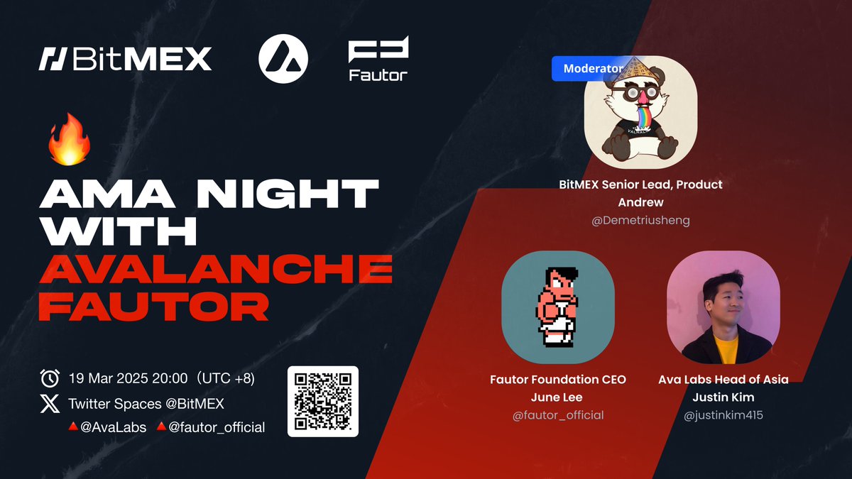 Sắp diễn ra vào ngày mai! 🔥

🎤 Đêm AMA cùng <a href="/AvaLabs/">Ava Labs 🔺</a> &amp; <a href="/fautor_official/">Fautor🔺</a>
💰 Phần thưởng Q&amp;A: 50 USDT cho mỗi 2 người tham gia may mắn!

🎧 Đặt lịch nhắc nhở ngay: x.com/i/spaces/1zqkv…

🎙️ Moderator: BitMEX Senior Product Lead Andrew (<a href="/Demetriusheng/">Andrew H</a>)

🎤 Khách
