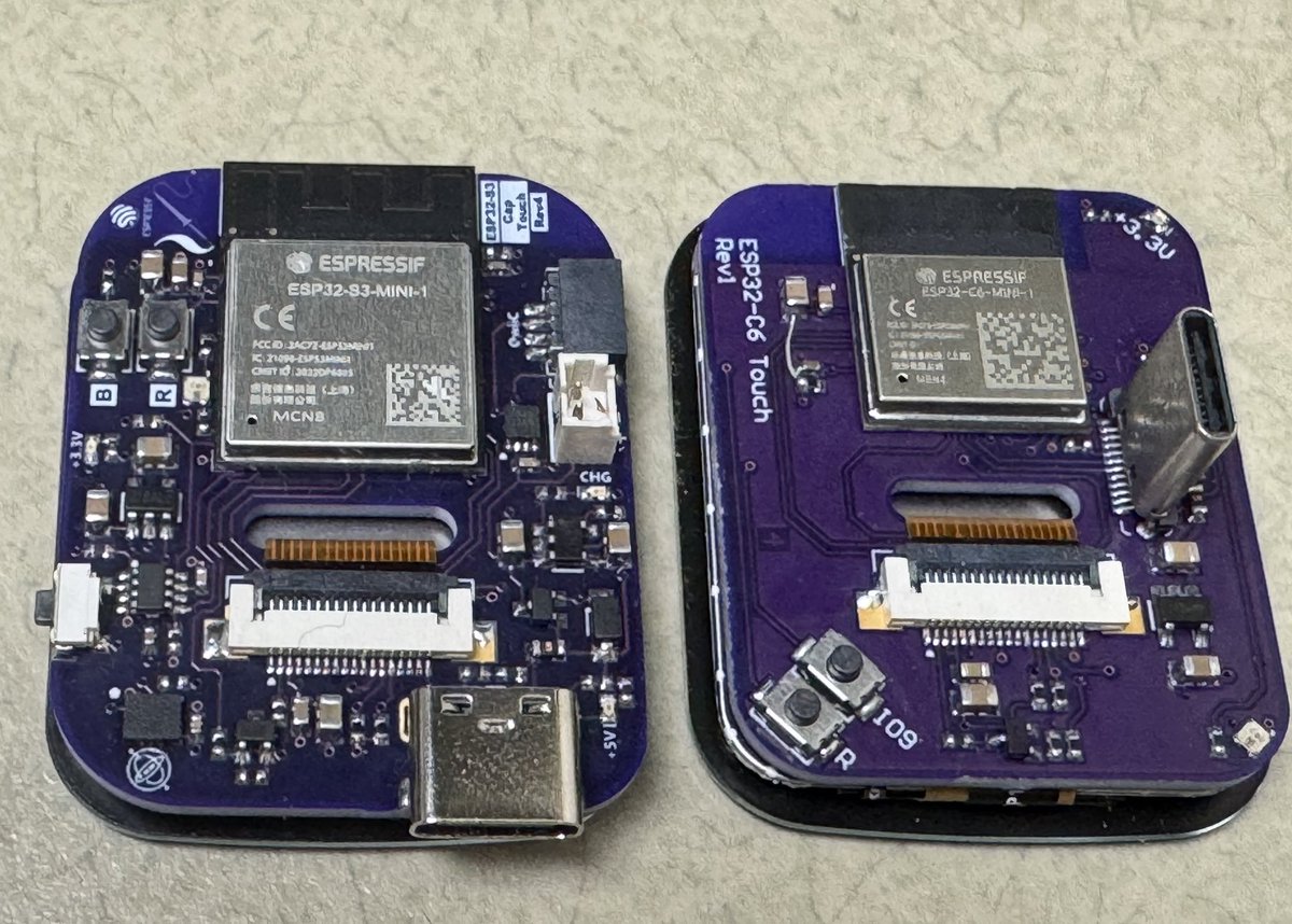 mikerankin's tweet image. Size difference between the ESP32-S3 on the left and the smaller ESP32-C6 on the right. For when every millimetre of space matters. #esp32 #oshpark #arduino