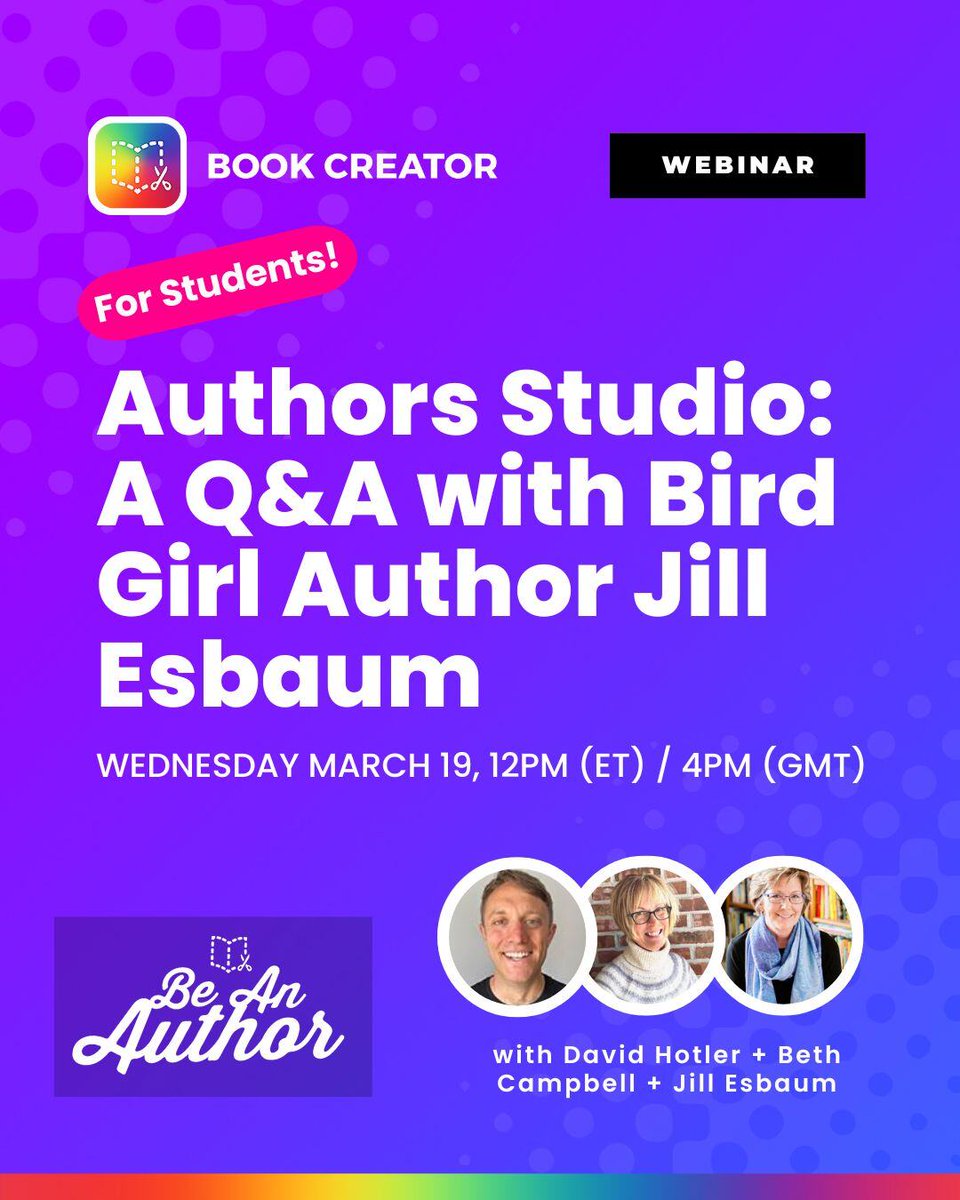 📢 Calling all students &amp; educators!

Join #BeAnAuthor Month with Jill Esbaum (<a href="/JEsbaum/">Jill Esbaum IT'S CORN PICKING TIME!</a>), author of Stinkbird Has a Superpower &amp; Bird Girl 🦜📚 and <a href="/Beth1Campbell/">Beth Campbell</a>

📖 Discover exciting classroom activities &amp; meet an amazing author!

📅 March 19, 2025 | 12 PM ET | 5 PM GMT
🔗