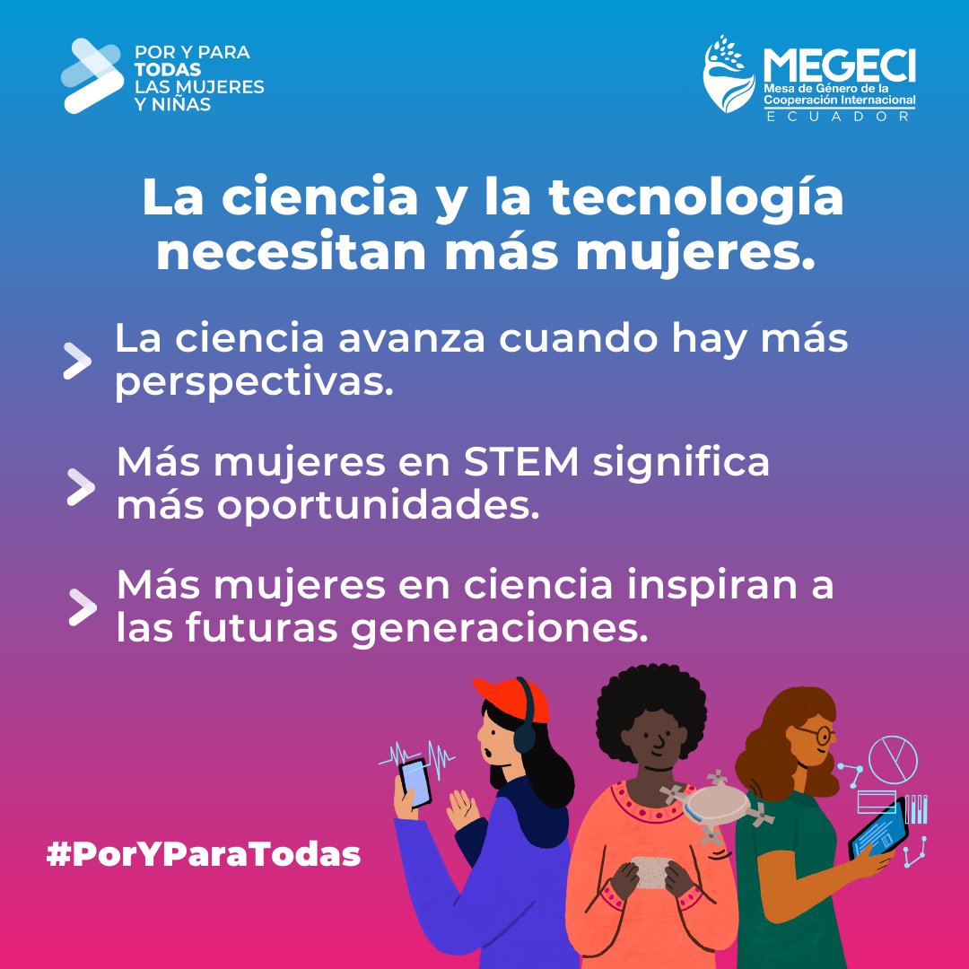 MEGECIEcuador's tweet image. 🔬👩‍💻 La ciencia y la tecnología necesitan más mujeres.

Más diversidad = más innovación. Más oportunidades = más igualdad. Más referentes = más futuro.

¡Impulsemos la participación de mujeres en STEM! 🚀

💜#PorYParaTodas #MEGECIEc