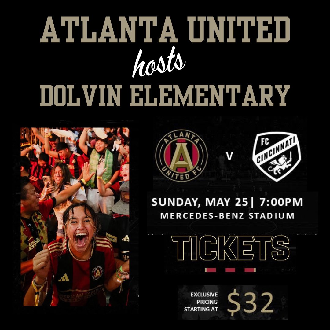 Join Dolvin Elementary School and Atlanta United as we celebrate our community and school year at The Benz! 

Buy tickets here ➡️ dolvinpta.membershiptoolkit.com/packet/24493